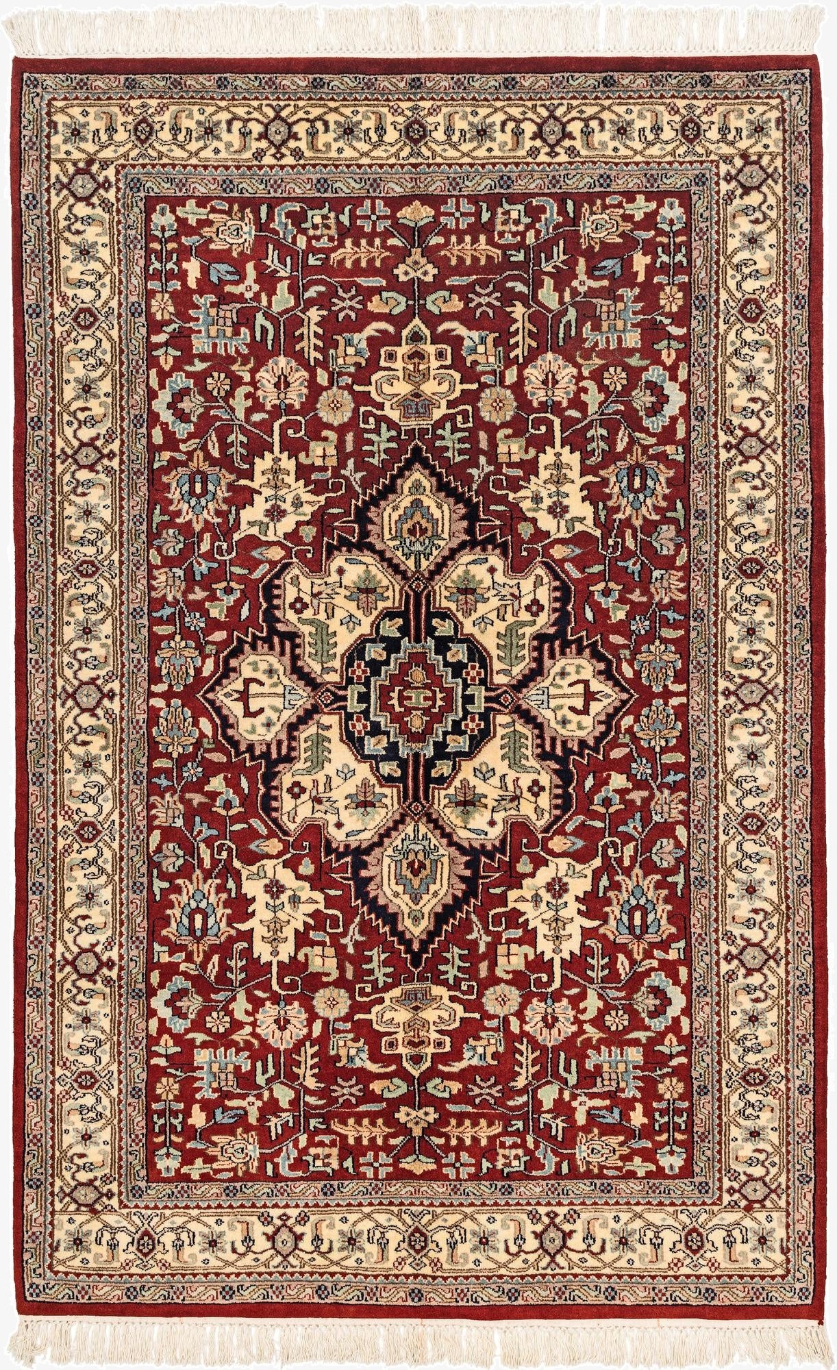 4' 3 x 6' 8  Hand Knotted Jaipur Agra Oriental Wool Rug