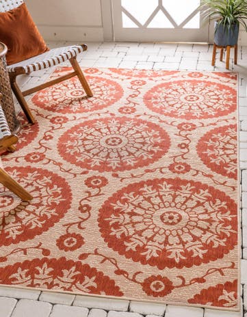 Terracotta Easy-Clean Botanical Indoor / Outdoor Rug