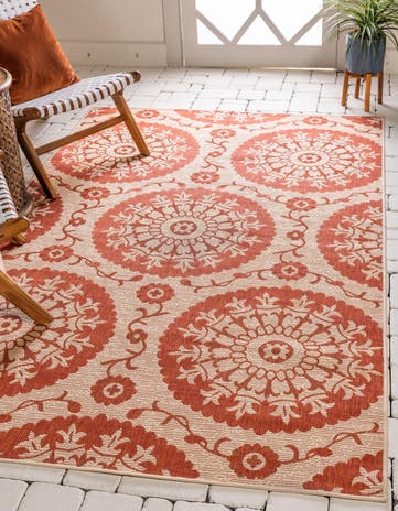 Terracotta Easy-Clean Botanical Indoor / Outdoor Rug