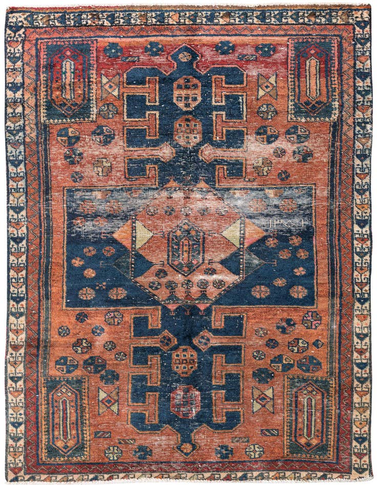 Detail image of 4' 7 x 7' 8 Hand Knotted Ultra Vintage Persian Wool Rug