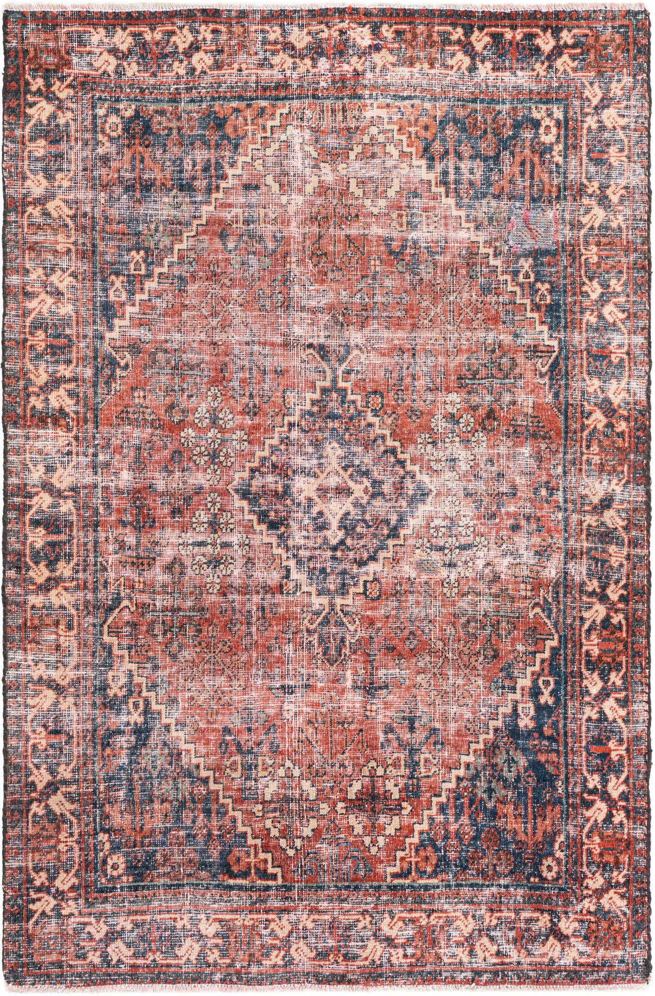 4' 3 x 6' 4 Hand Knotted Ultra Vintage Persian Wool Rug
