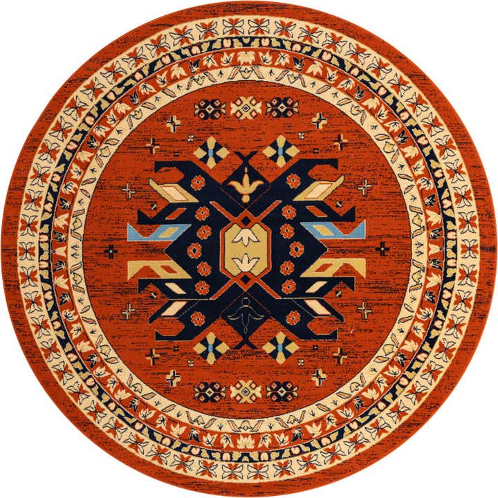 7' 10 x 7' 10 Heriz Design Round Rug