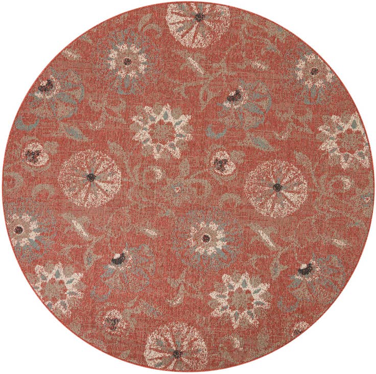 Detail image of 7' 10 x 7' 10 Easy-Clean Botanical Indoor / Outdoor Round Rug