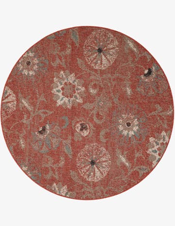 Terracotta Easy-Clean Botanical Indoor / Outdoor Round Rug
