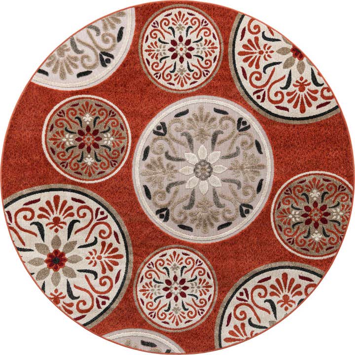 7' 1 x 7' 1 Easy-Clean Modern Indoor / Outdoor Round Rug