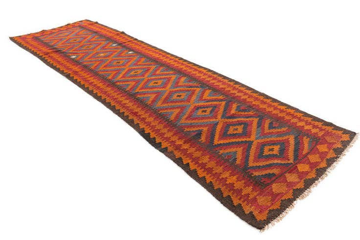 Detail image of 2' 9 x 9' 7 Hand Woven Kilim Maymana Wool Runner Rug