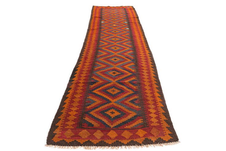 Detail image of 2' 9 x 9' 7 Hand Woven Kilim Maymana Wool Runner Rug