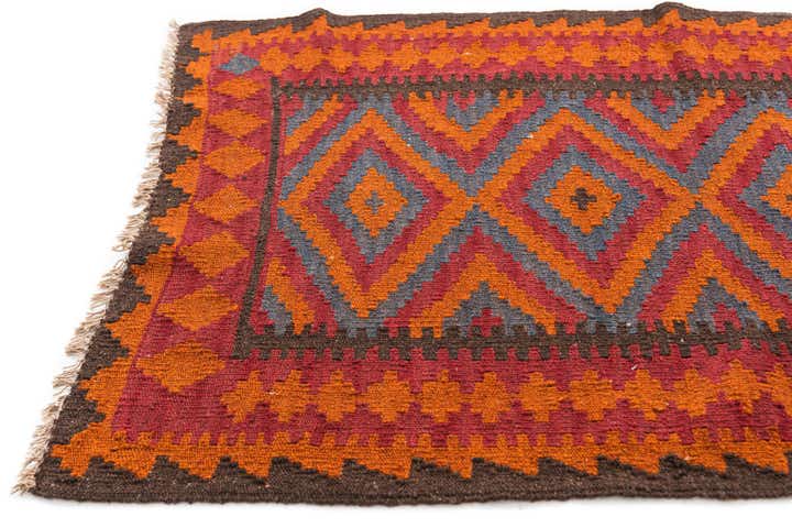 2' 9 x 9' 7 Hand Woven Kilim Maymana Wool Runner Rug
