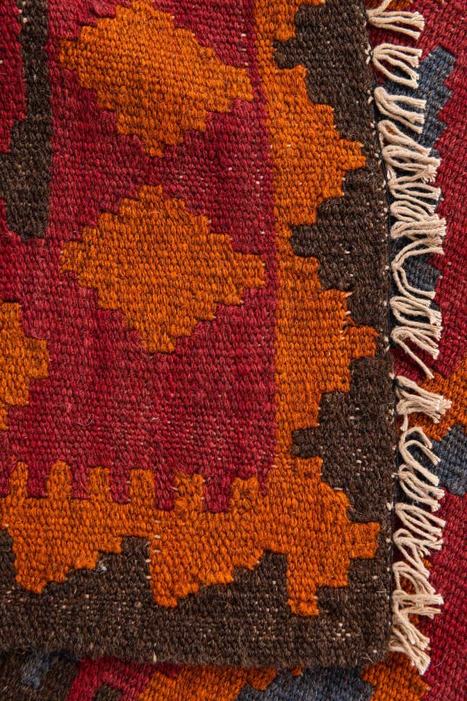 2' 9 x 9' 7 Hand Woven Kilim Maymana Wool Runner Rug