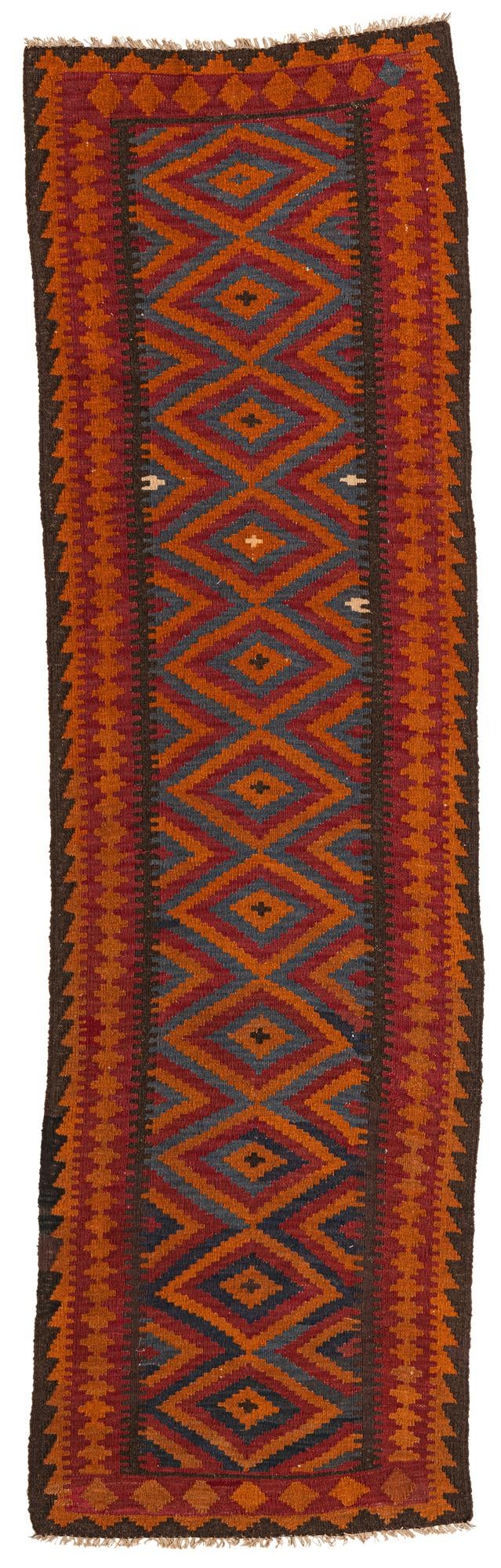 2' 9 x 9' 7 Hand Woven Kilim Maymana Wool Runner Rug