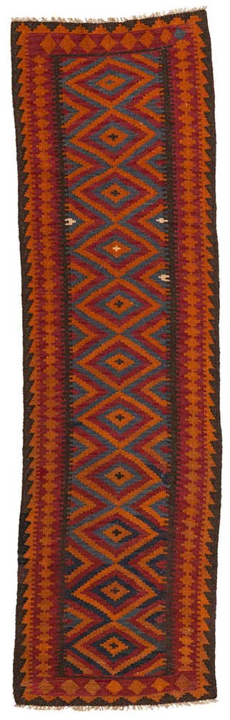 2' 9 x 9' 7 Hand Woven Kilim Maymana Wool Runner Rug