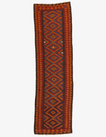 2' 9 x 9' 7 Hand Woven Kilim Maymana Wool Runner Rug