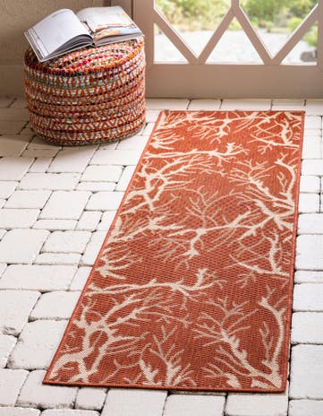 Terracotta Easy-Clean Botanical Indoor / Outdoor Runner Rug