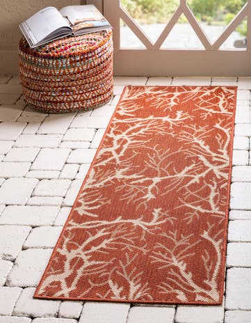 Terracotta Easy-Clean Botanical Indoor / Outdoor Runner Rug