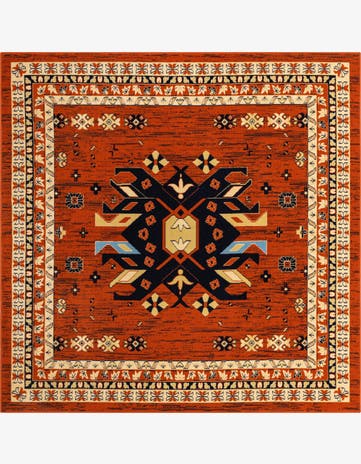 Terracotta Heriz Design Square Rug