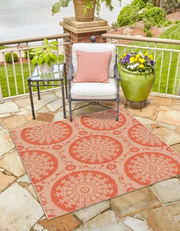 6' x 6' Easy-Clean Botanical Indoor / Outdoor Square Rug