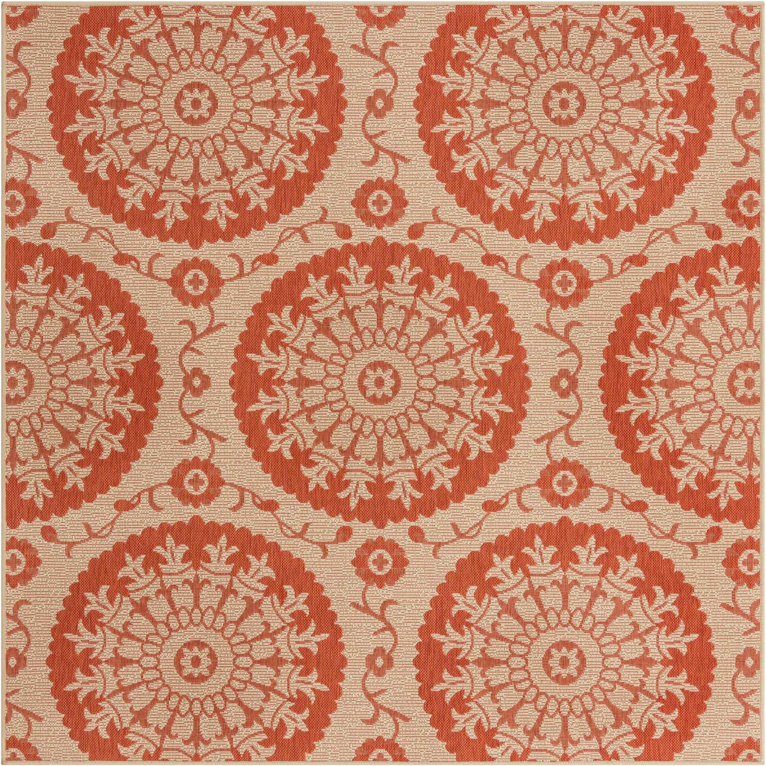6' x 6' Easy-Clean Botanical Indoor / Outdoor Square Rug