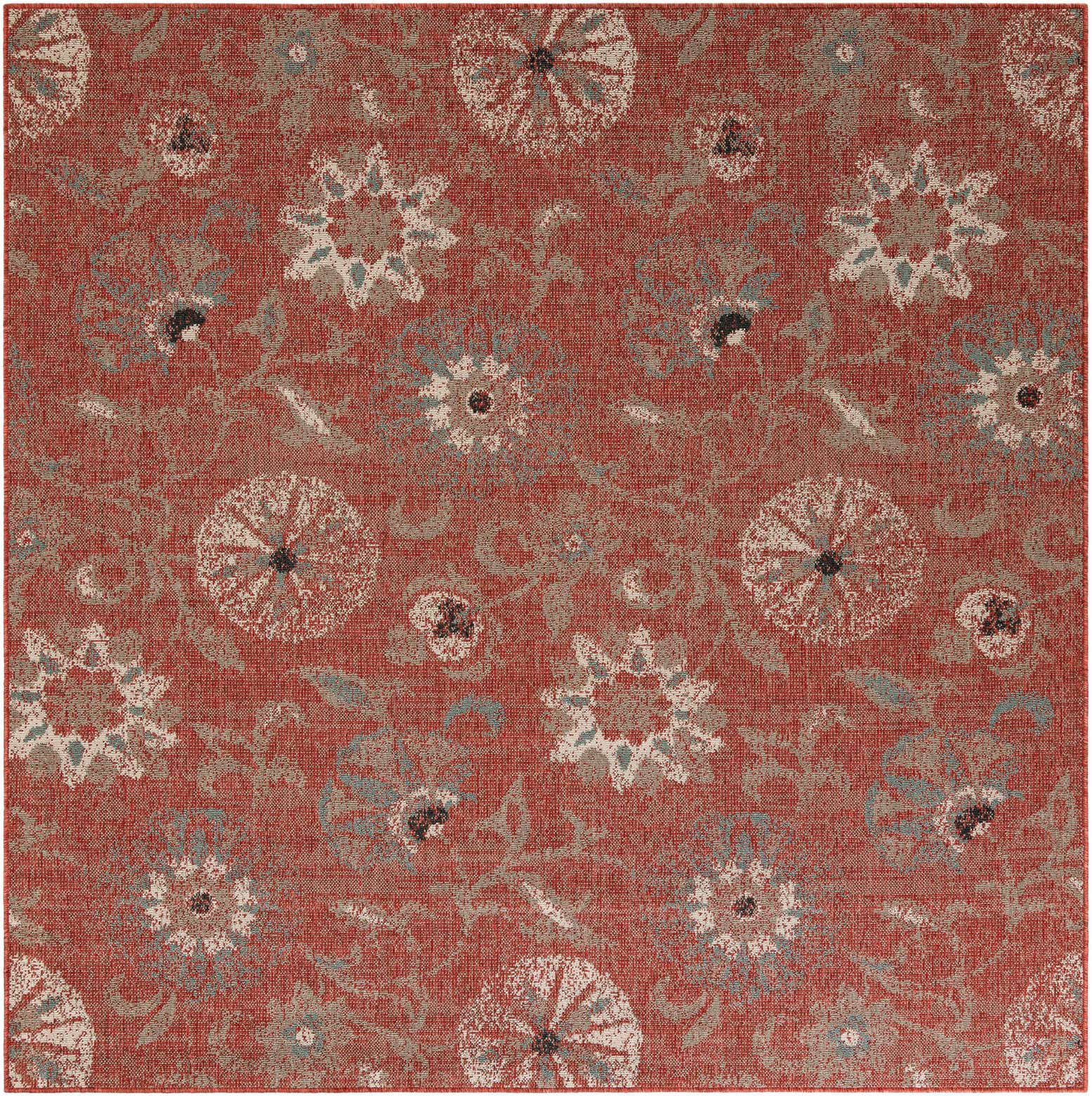 7' 10 x 7' 10 Easy-Clean Botanical Indoor / Outdoor Square Rug
