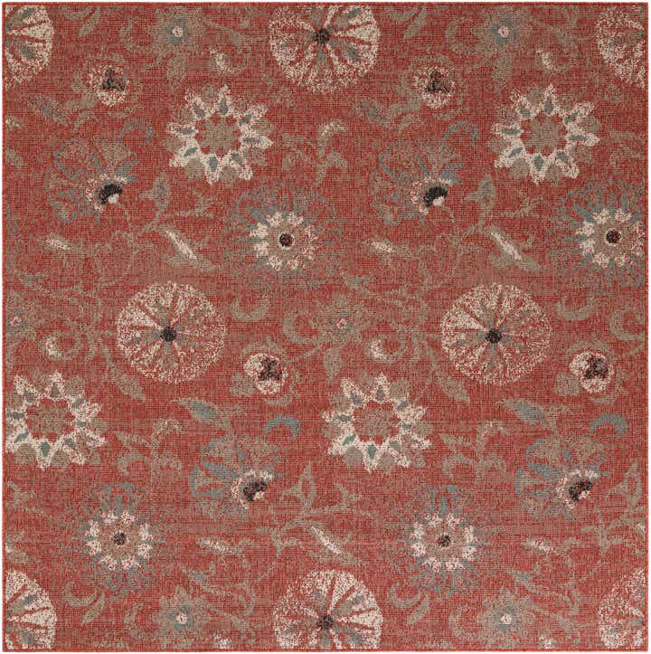 7' 10 x 7' 10 Easy-Clean Botanical Indoor / Outdoor Square Rug