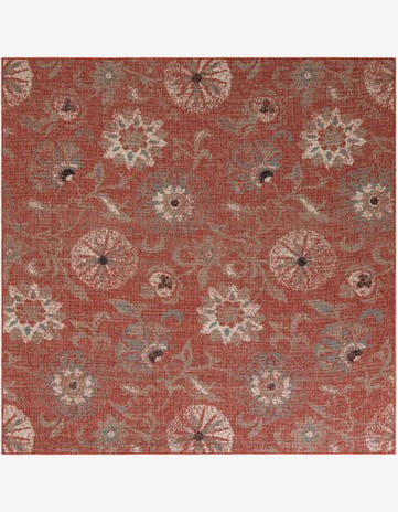Terracotta Easy-Clean Botanical Indoor / Outdoor Square Rug