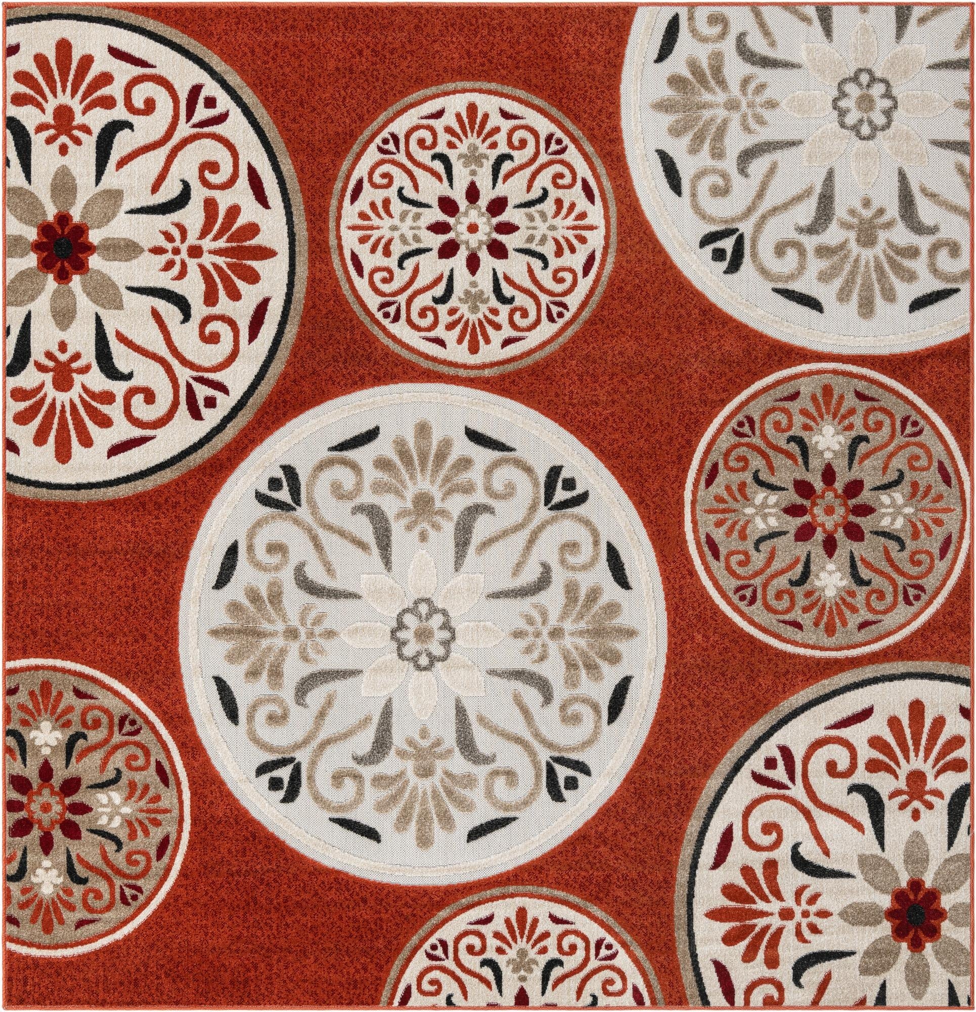 7' 10 x 7' 10  Washable Modern Indoor / Outdoor Square Rug