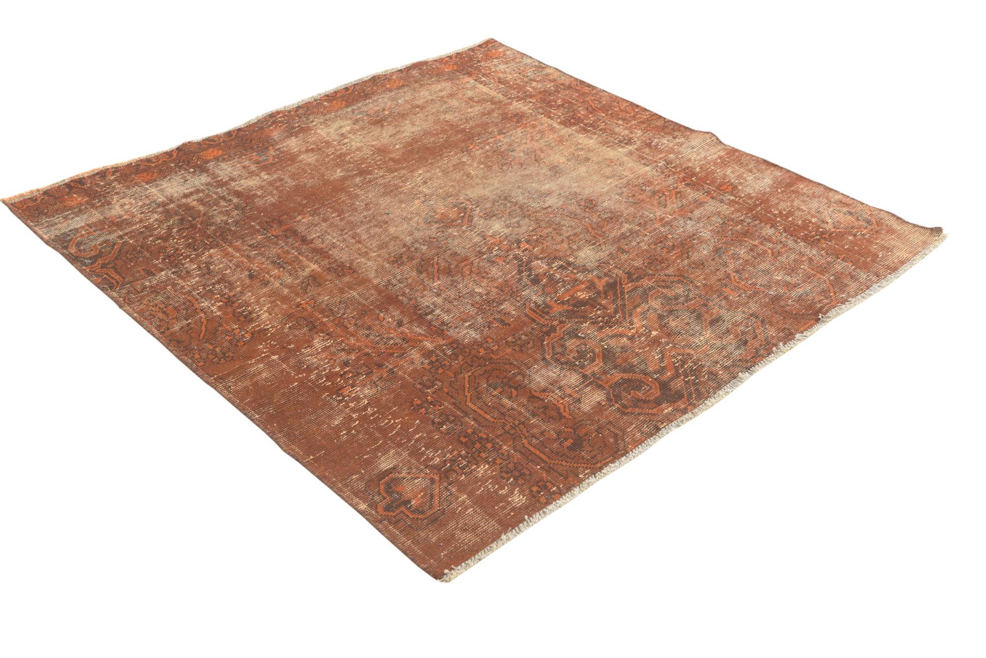 5' 1 x 5' 2 Hand Knotted Ultra Vintage Persian Wool Square Rug