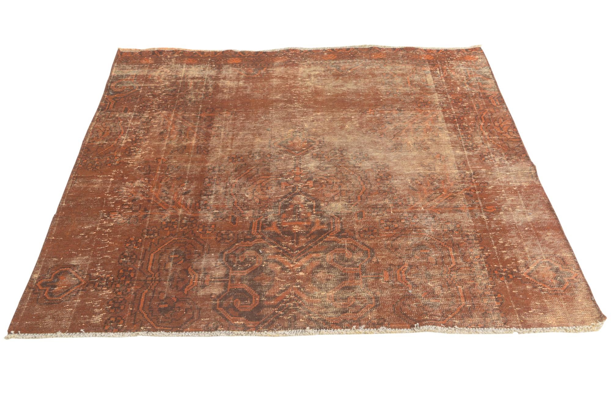 5' 1 x 5' 2 Hand Knotted Ultra Vintage Persian Wool Square Rug