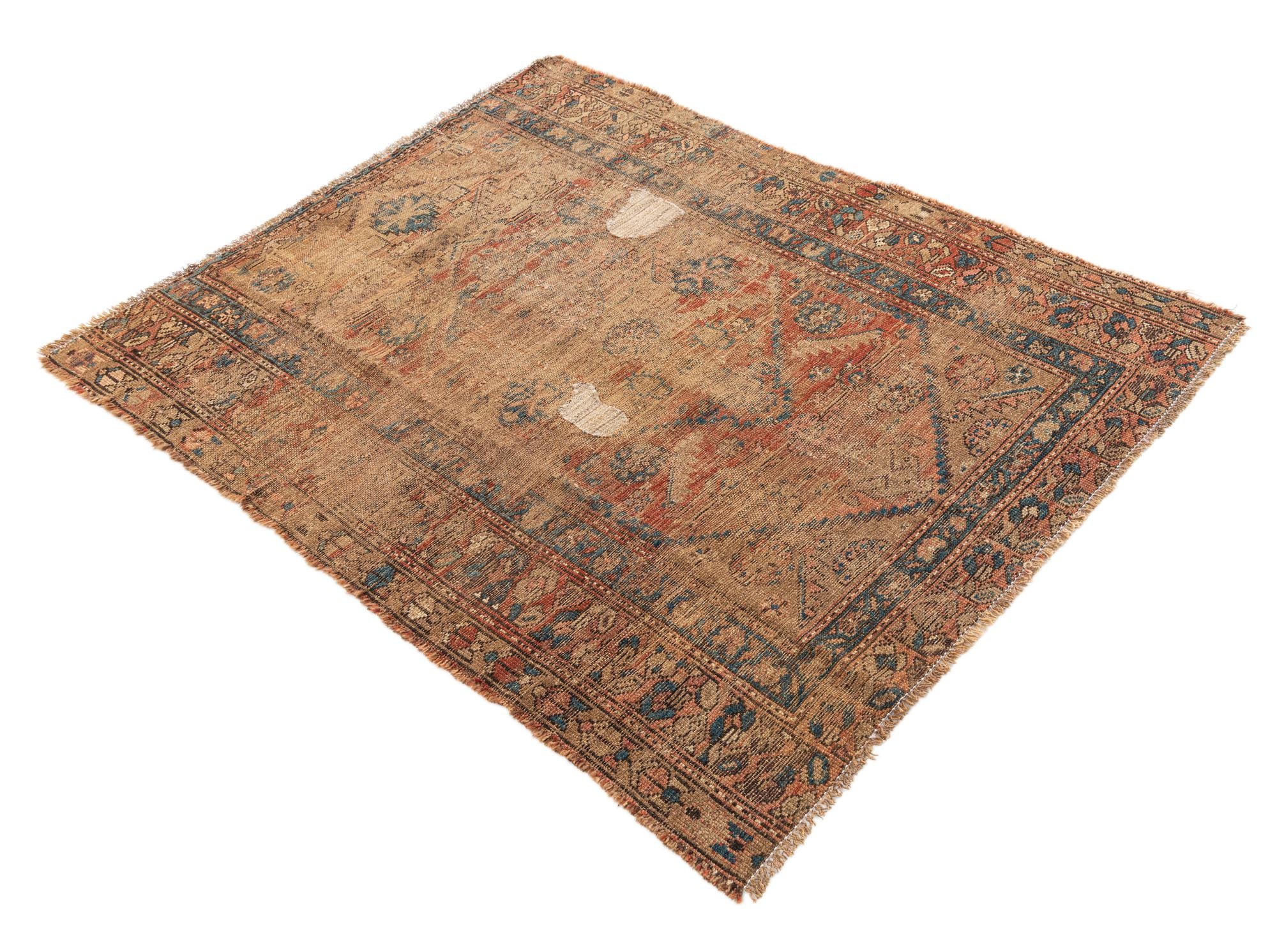 4' x 4' 10 Hand Knotted Ultra Vintage Persian Wool Square Rug