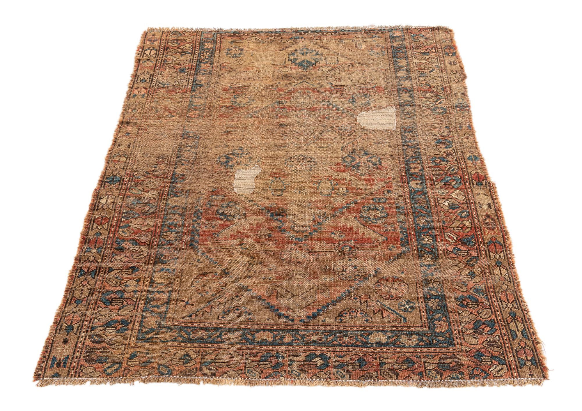 4' x 4' 10 Hand Knotted Ultra Vintage Persian Wool Square Rug