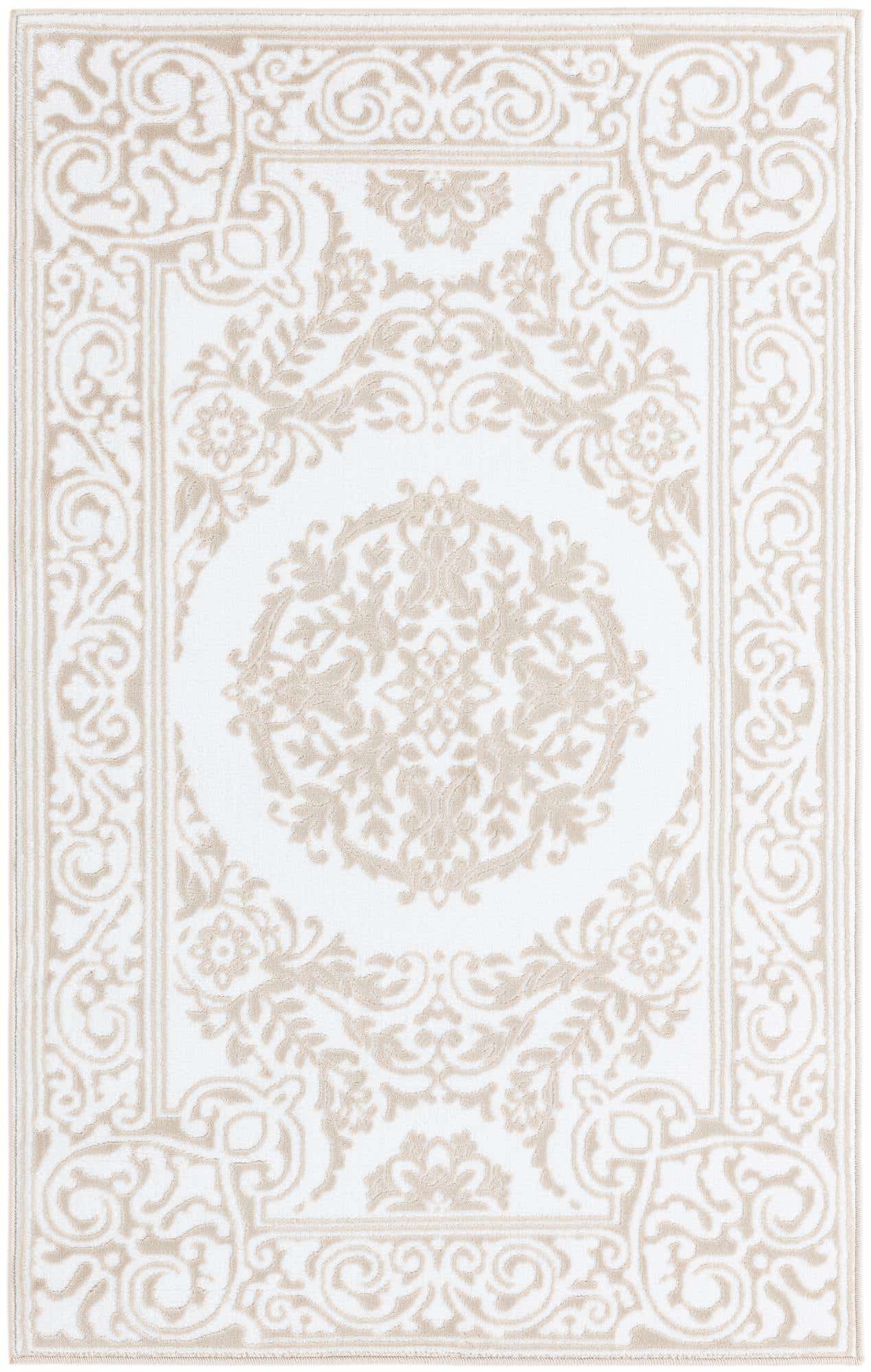 3' 3 x 5' 3 Thistle · Medallion rug, white and beige