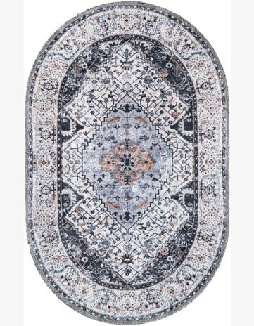 2' x 3' 1 Trillium · Medallion rug, charcoal and light blue