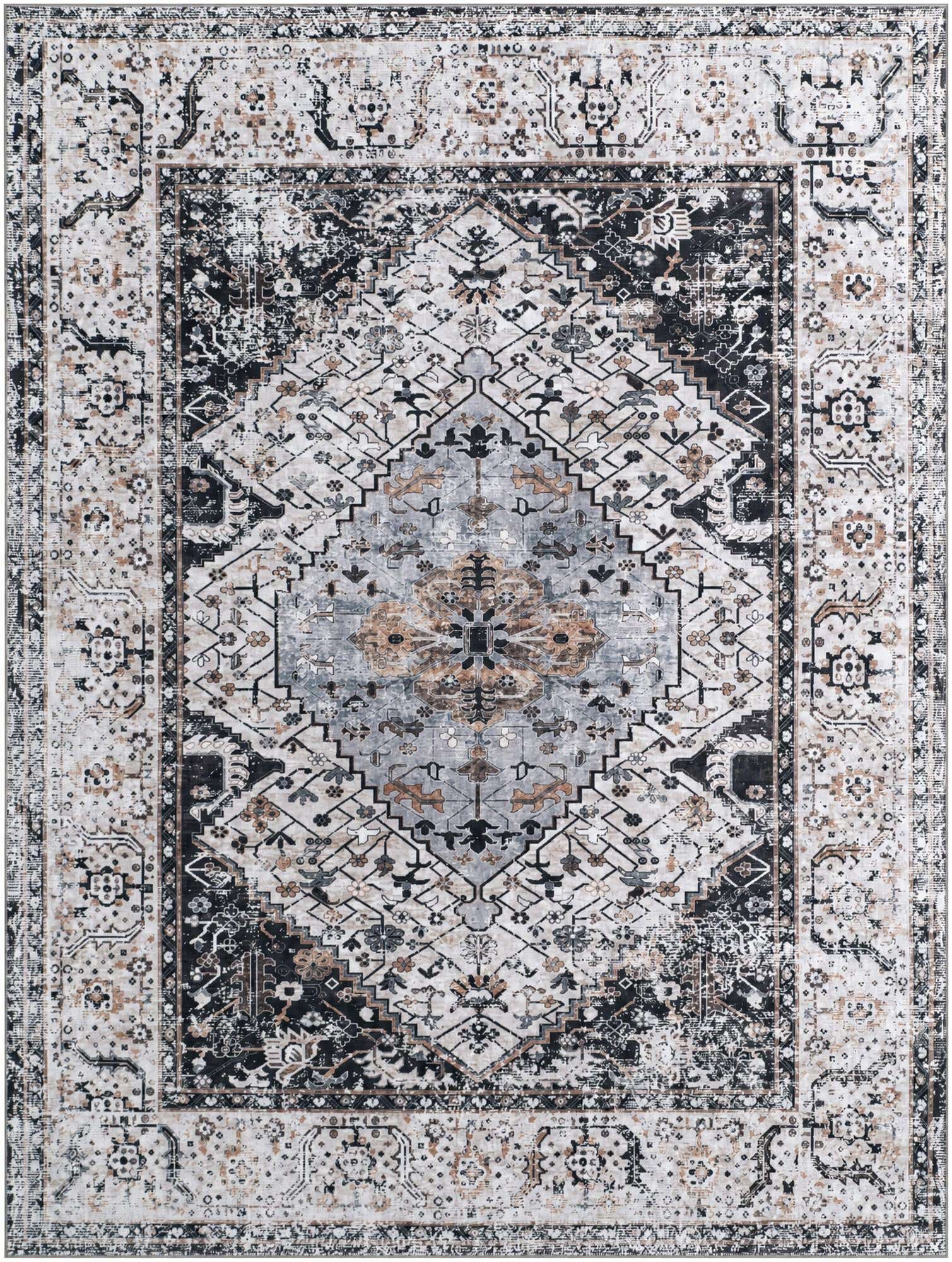 9' x 12' Trillium · Medallion rug, charcoal and light blue
