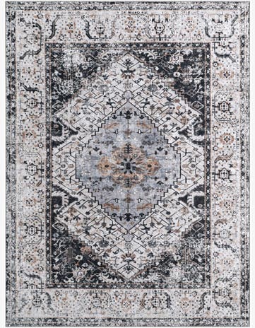 9' x 12' Trillium · Medallion rug, charcoal and light blue