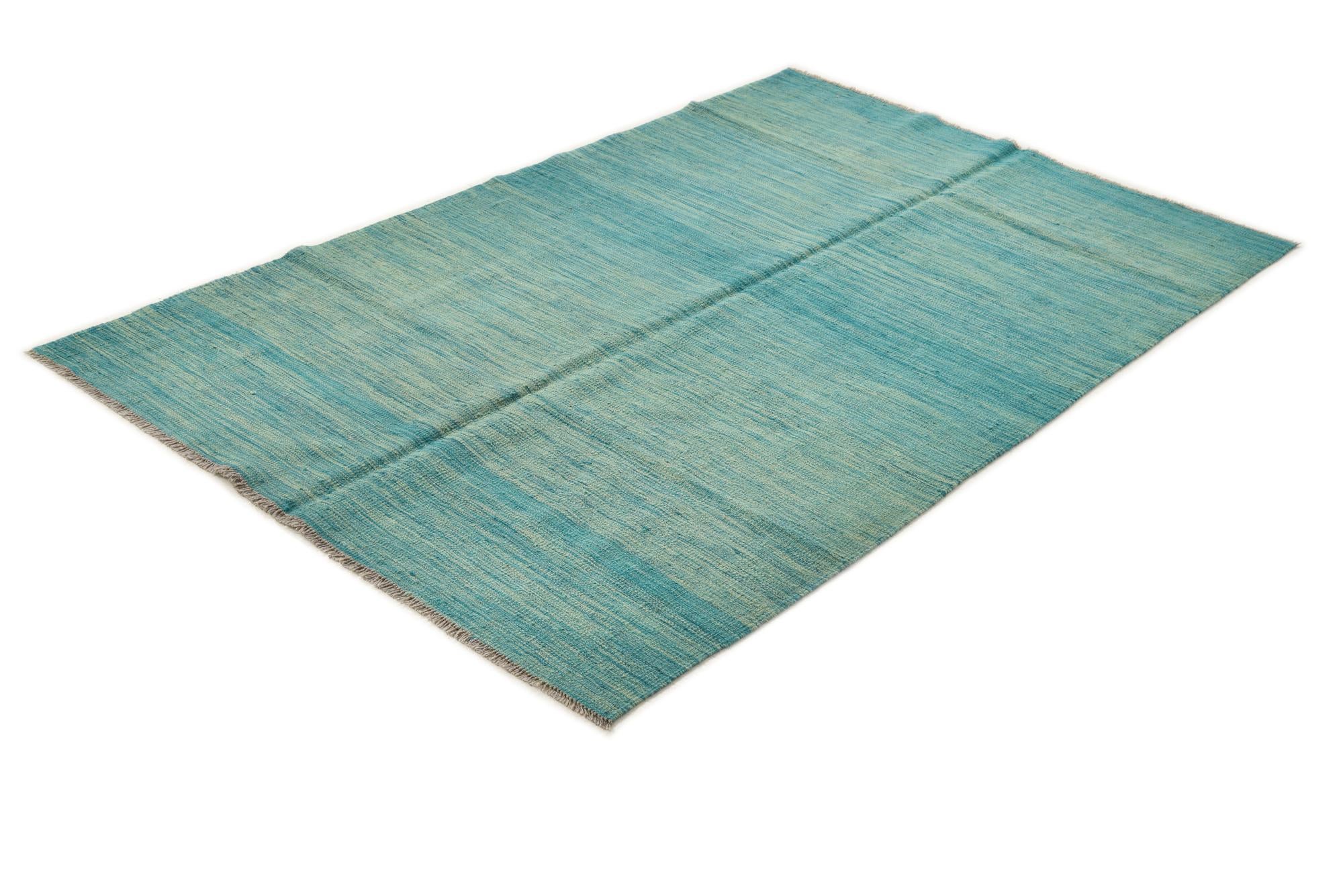 4' 2 x 6' 7 Hand Woven Kilim Modern Wool Rug