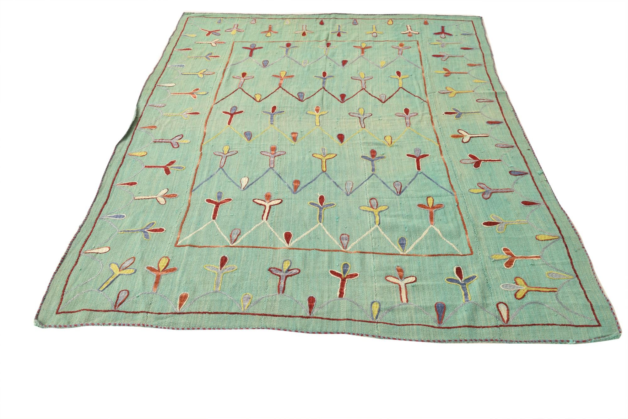 5' 9 x 7' 6 Hand Woven Kilim Suzani Wool Rug