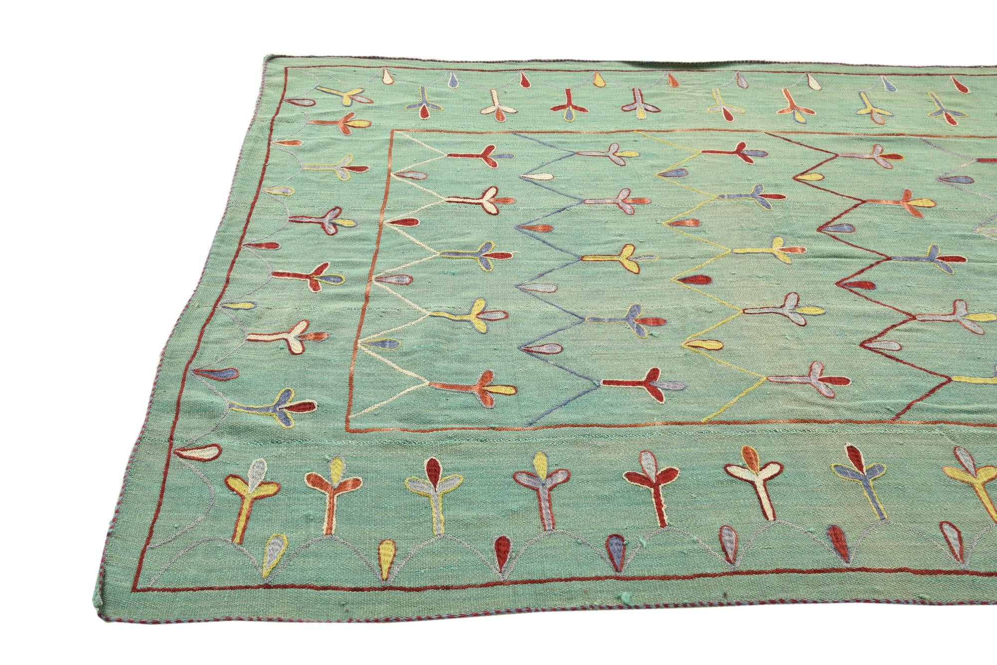5' 9 x 7' 6 Hand Woven Kilim Suzani Wool Rug