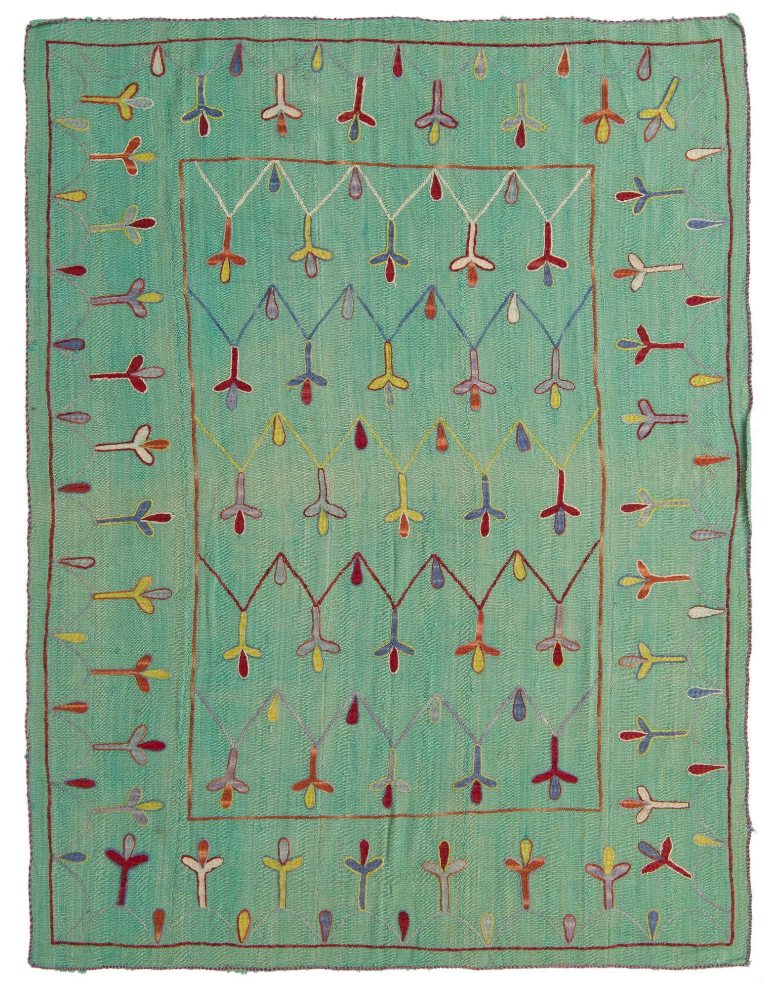 5' 9 x 7' 6 Hand Woven Kilim Suzani Wool Rug