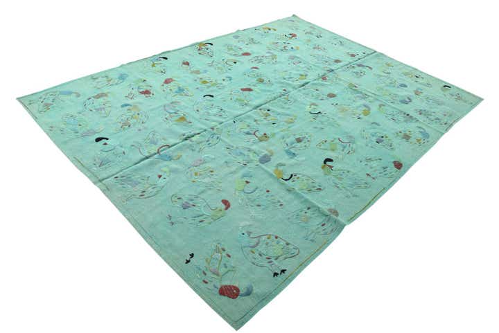 6' 7 x 9' 2 Hand Woven Kilim Suzani Wool Rug