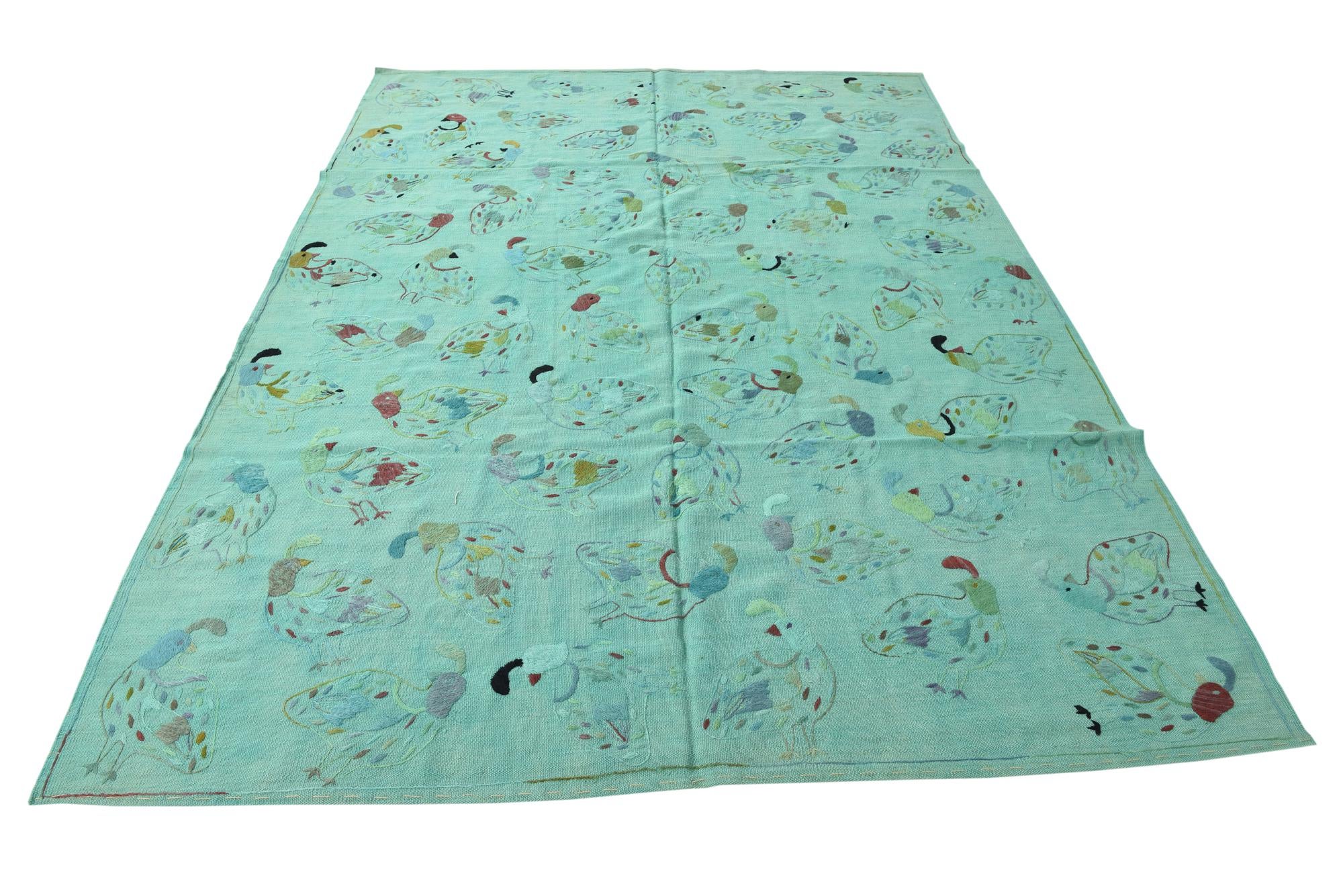 6' 7 x 9' 2 Hand Woven Kilim Suzani Wool Rug
