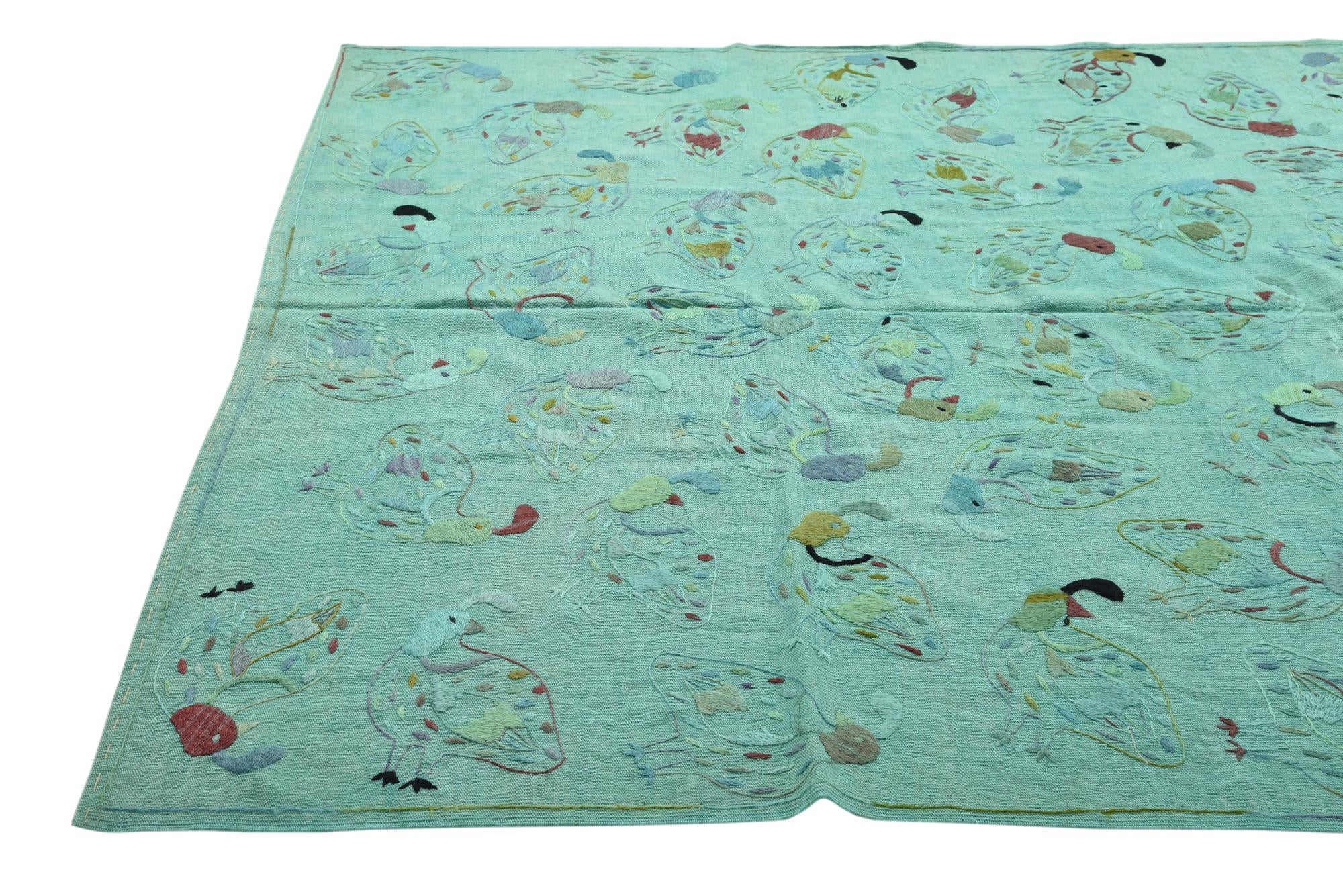 6' 7 x 9' 2 Hand Woven Kilim Suzani Wool Rug