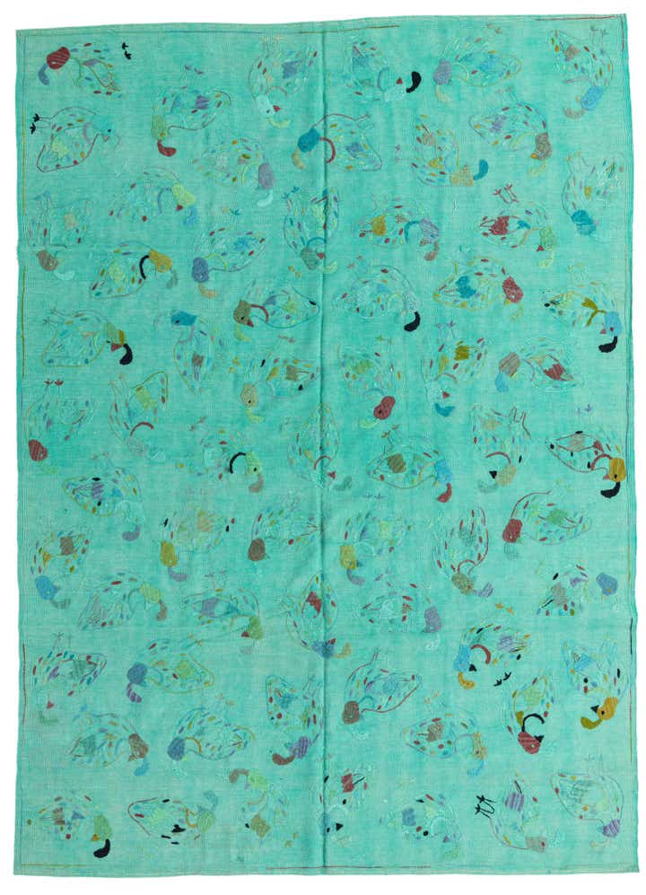 6' 7 x 9' 2 Hand Woven Kilim Suzani Wool Rug