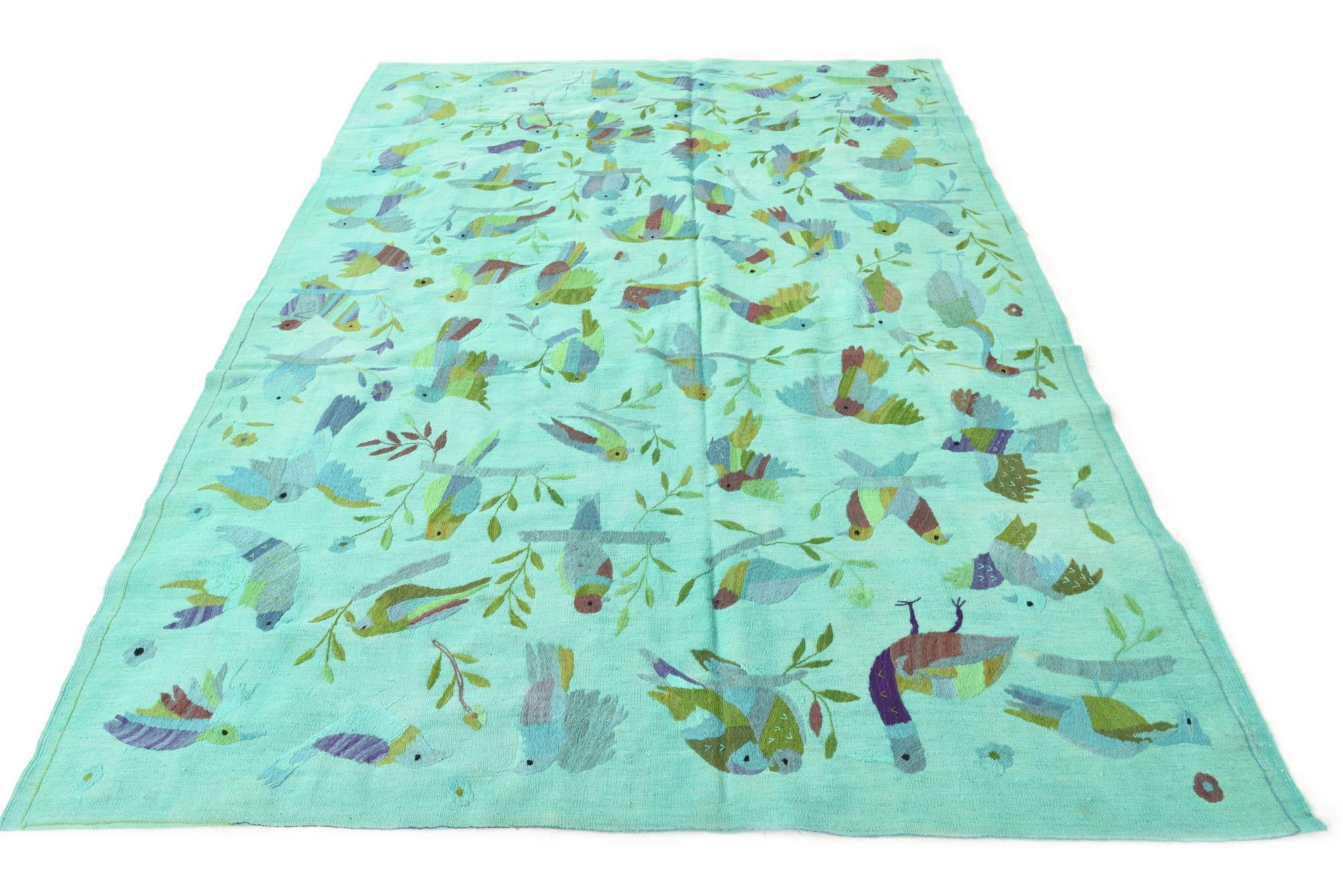 6' 7 x 8' 10 Hand Woven Kilim Suzani Wool Rug