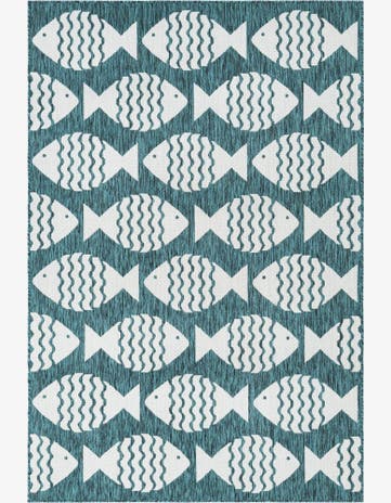 Turquoise Easy-Clean Coastal Indoor / Outdoor Rug