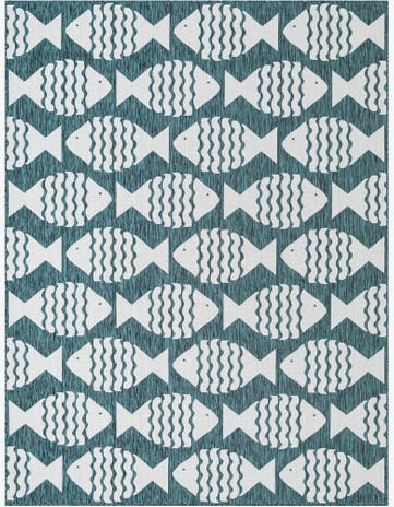 Turquoise Easy-Clean Coastal Indoor / Outdoor Rug