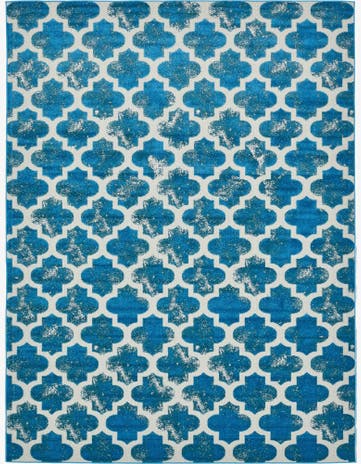 Turquoise Easy-Clean Lattice Indoor / Outdoor Rug