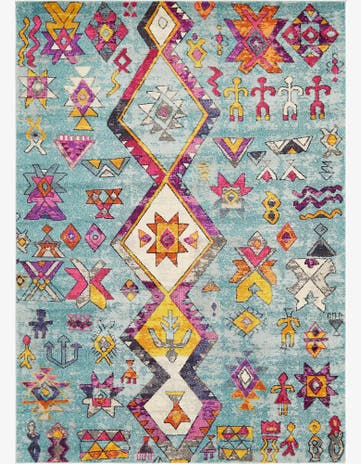 Turquoise Washable Santa Fe Rug