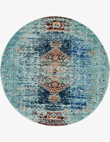 Turquoise Washable Arte Round Rug