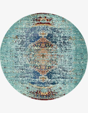 Turquoise Washable Arte Round Rug