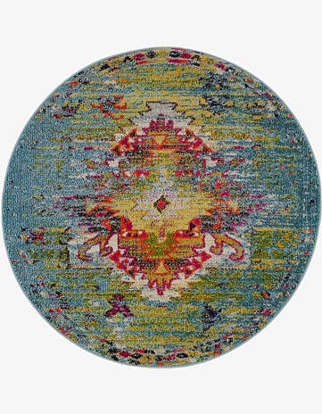 Turquoise Washable Carnevale Round Rug