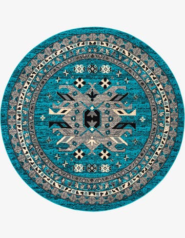 Turquoise Heris Round Rug